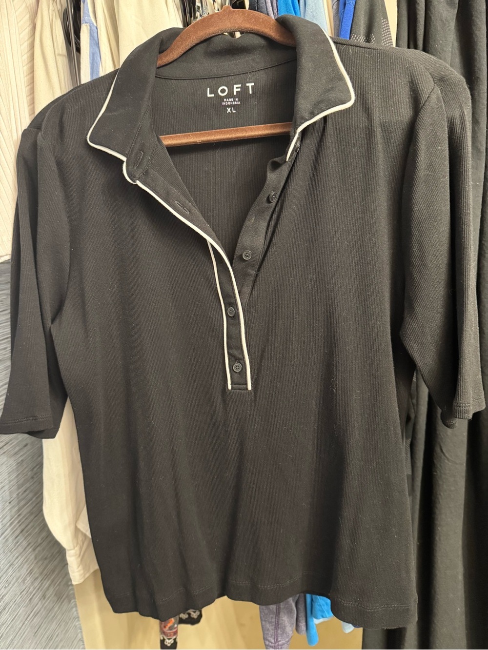 LOFT Black Polo with White Piping Detail